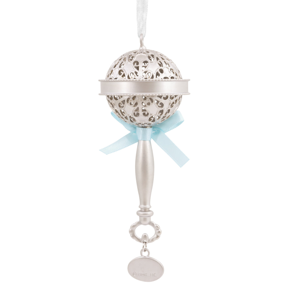 Hallmark Christmas Ornament (Baby's First Christmas Silver Rattle With Blue Ribbon 2025, Metal)