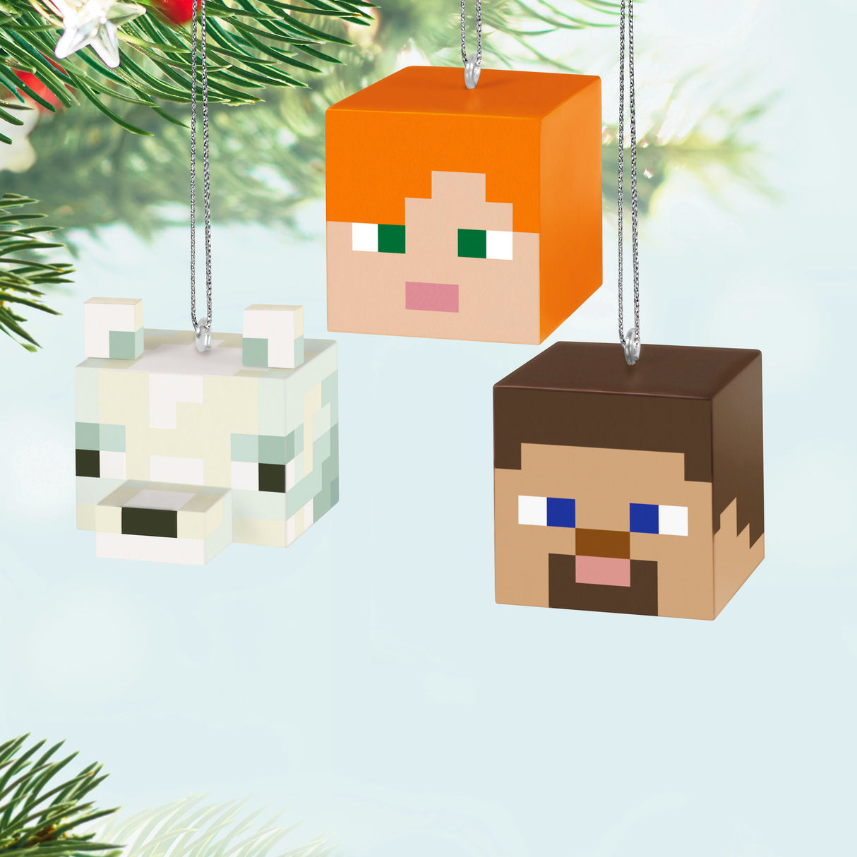 Hallmark Keepsake Mini Christmas Ornaments (Minecraft Alex, Steve and Arctic Fox), Set of 3