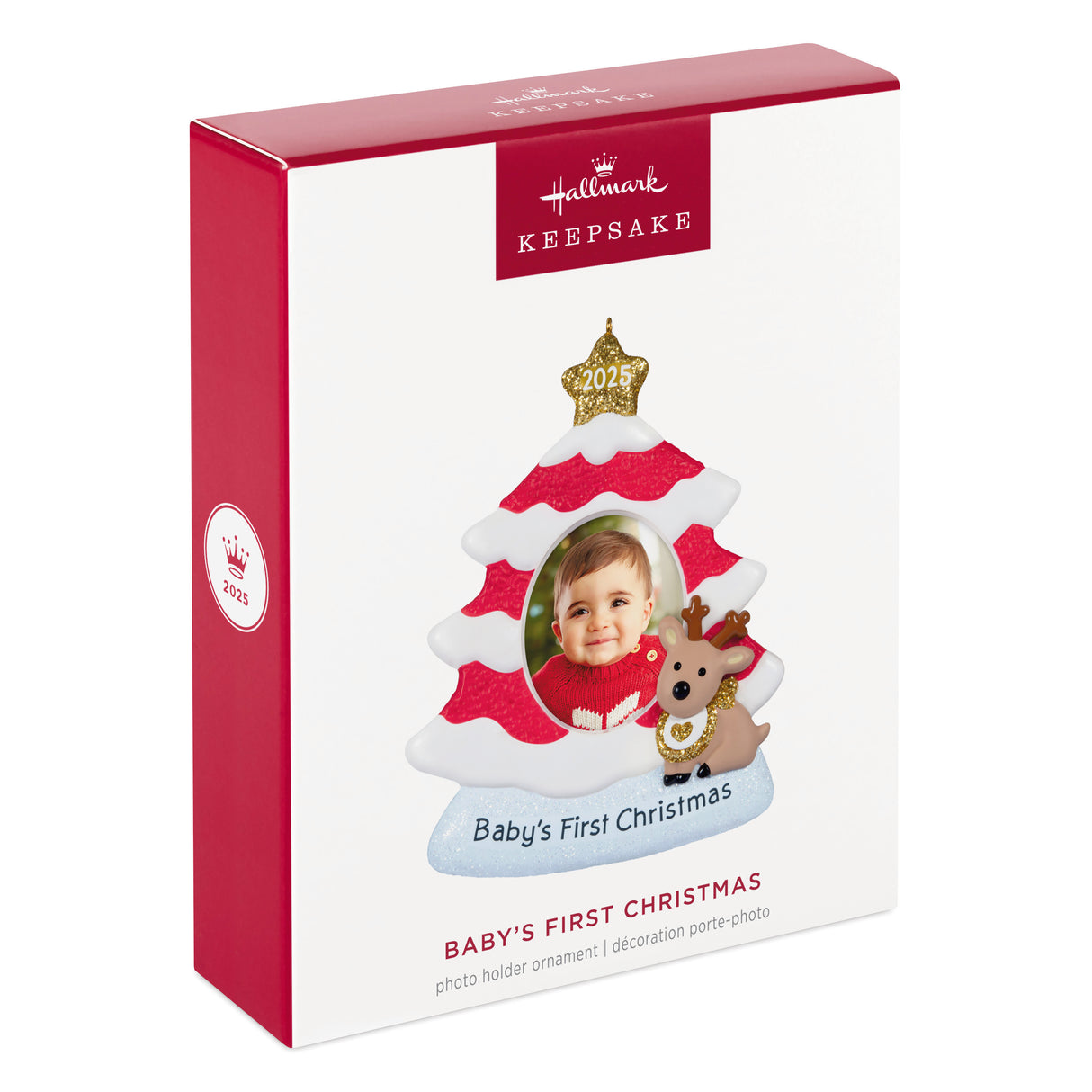 Hallmark Keepsake Christmas Ornament (Baby's First Christmas Red and White Tree 2025 Photo Frame)