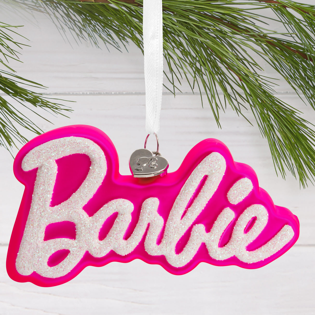Hallmark Christmas Ornament (Barbie Logo, Blown Glass)