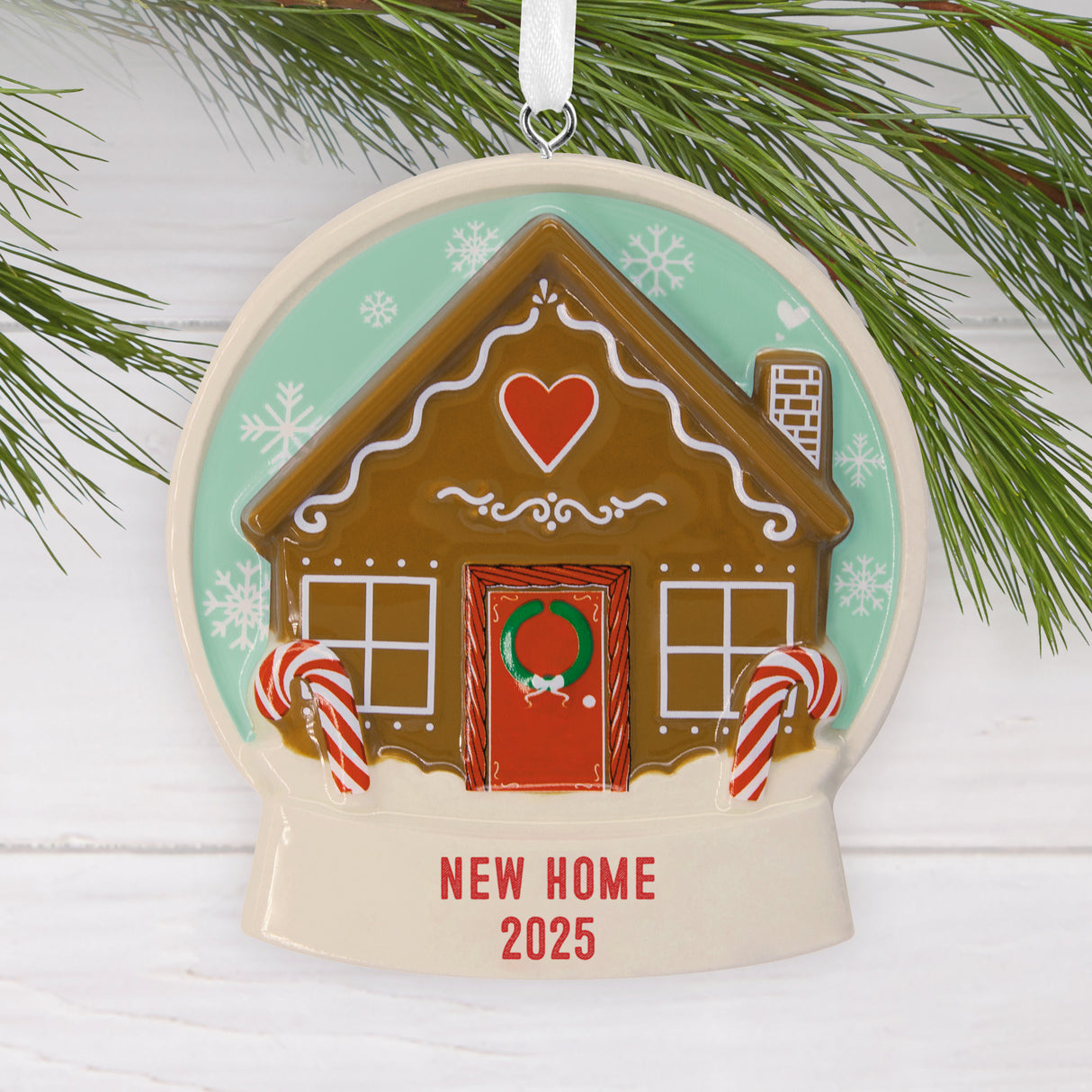 Hallmark Christmas Ornament (Gingerbread Snow Globe New Home 2025, Ceramic)