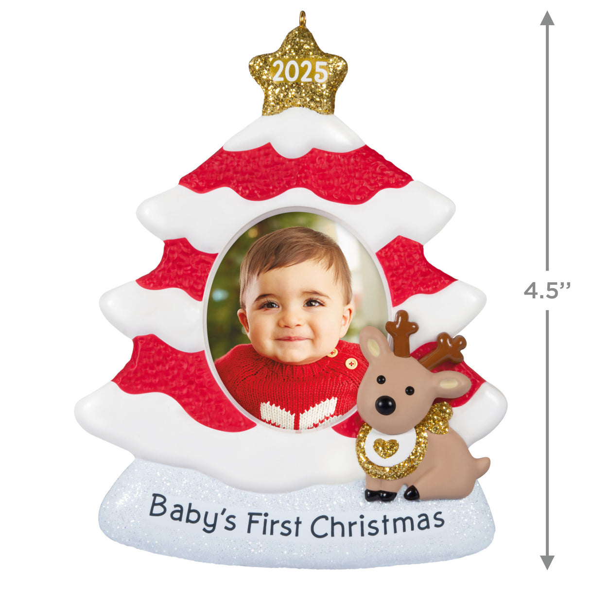 Hallmark Keepsake Christmas Ornament (Baby's First Christmas Red and White Tree 2025 Photo Frame)