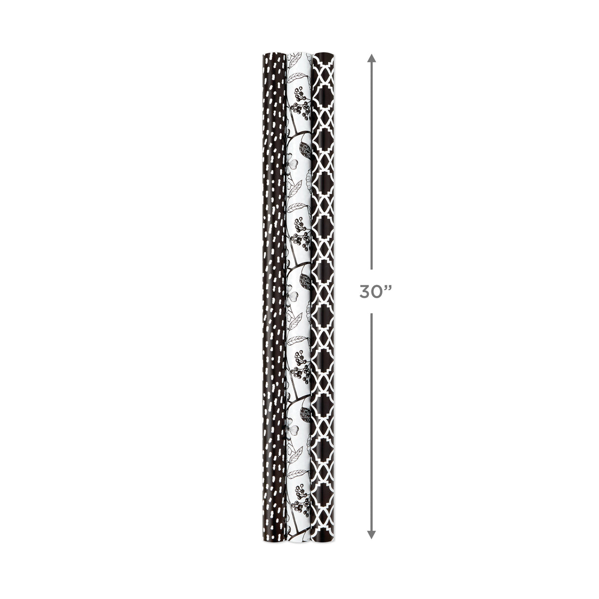 Hallmark All Occasion Reversible Wrapping Paper Bundle - Black and White Flowers and Dots (3-Pack: 75 sq. ft. ttl.) for Birthdays, Weddings, Graduations, Valentine's Day, Anniversaries and More