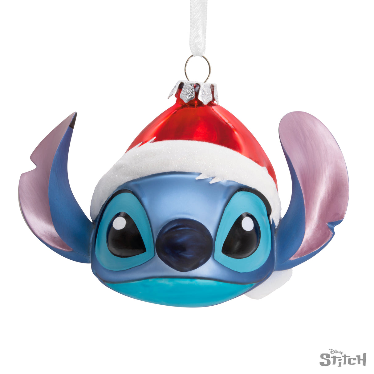 Disney Lilo & Stitch in Santa Hat Christmas Ornament, Blown Glass