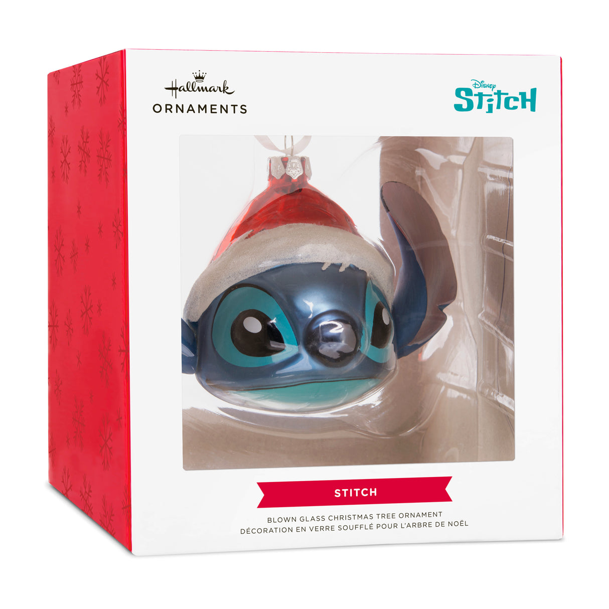 Disney Lilo & Stitch in Santa Hat Christmas Ornament, Blown Glass