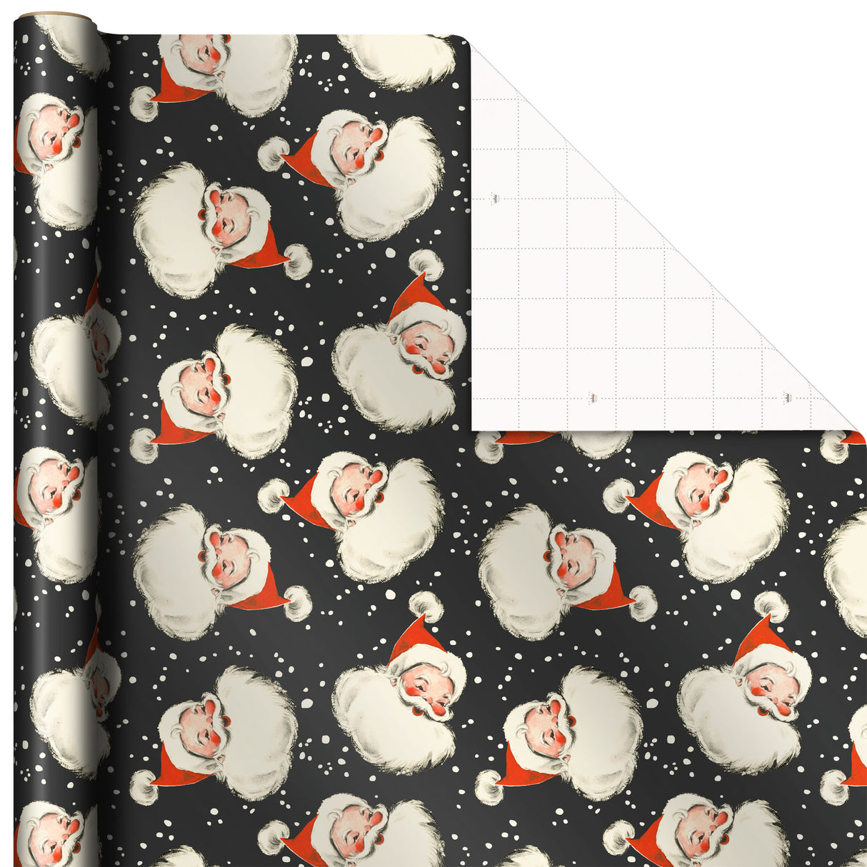 Black Christmas Wrapping Paper with Cut Lines on Reverse (3 Rolls: 120 sq. ft. ttl) Retro Santa, Black and White Buffalo Plaid, Train and Trees