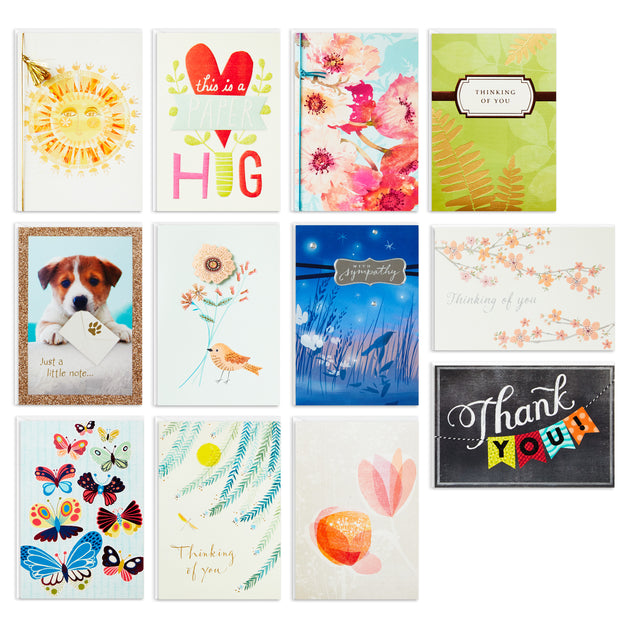 Hallmark All Occasion Cards Assortment—Thinking of You, Thank You, Sympathy Cards (12 Cards, Refill Pack for Hallmark Card Organizer Box)