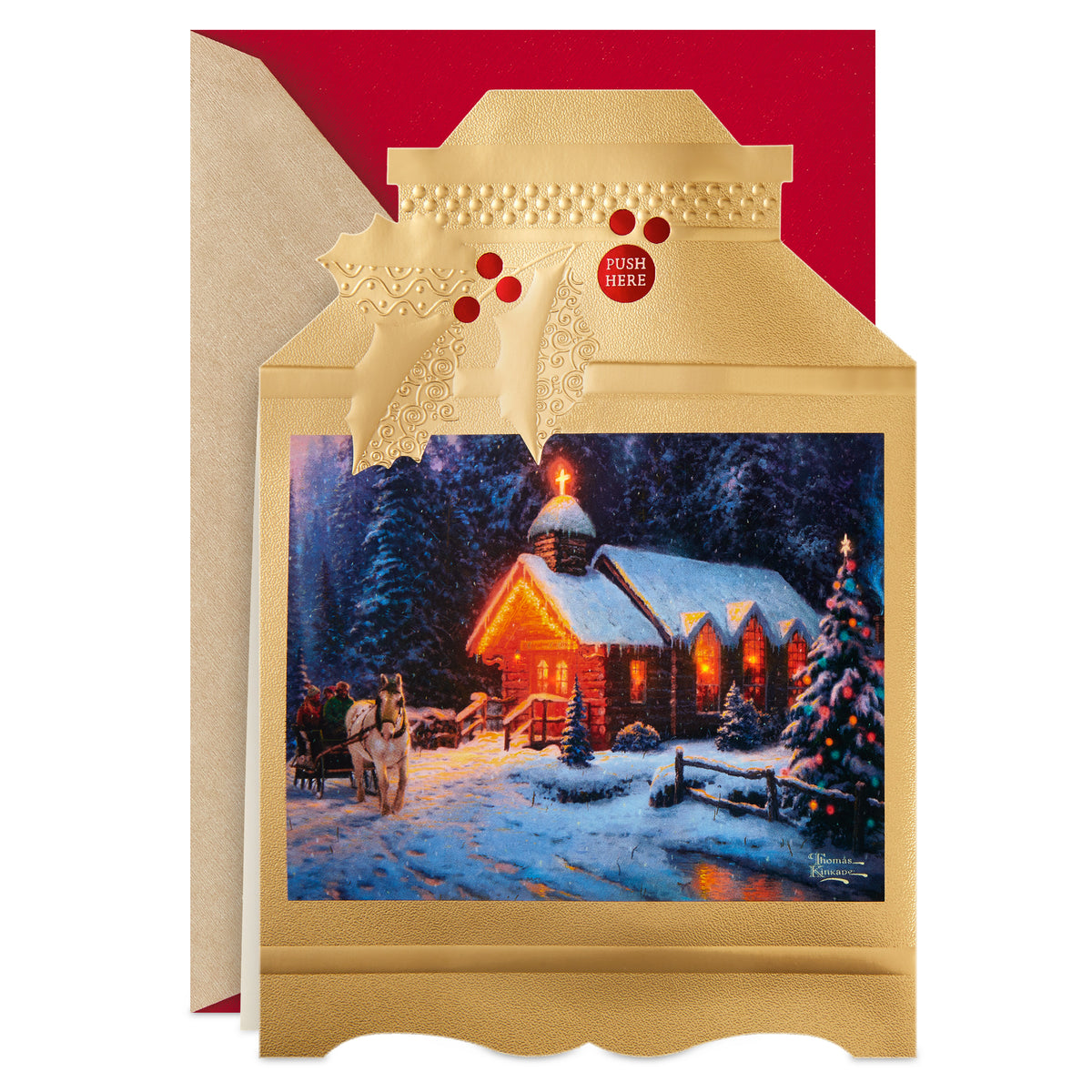 Thomas Kinkade Christmas Card with Sound and Light (Lantern, "O Holy N