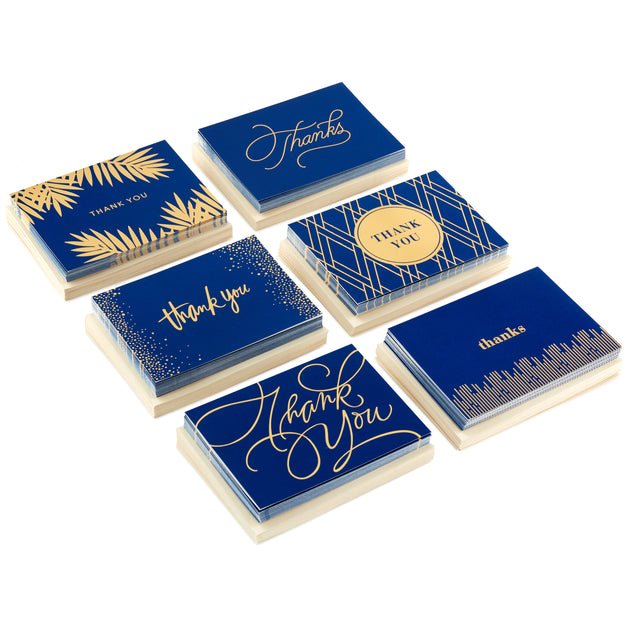 Hallmark Thank You Cards Assortment, Gold and Navy (120 Thank You Notes with Envelopes for Wedding, Bridal Shower, Baby Shower, Business, Graduation)