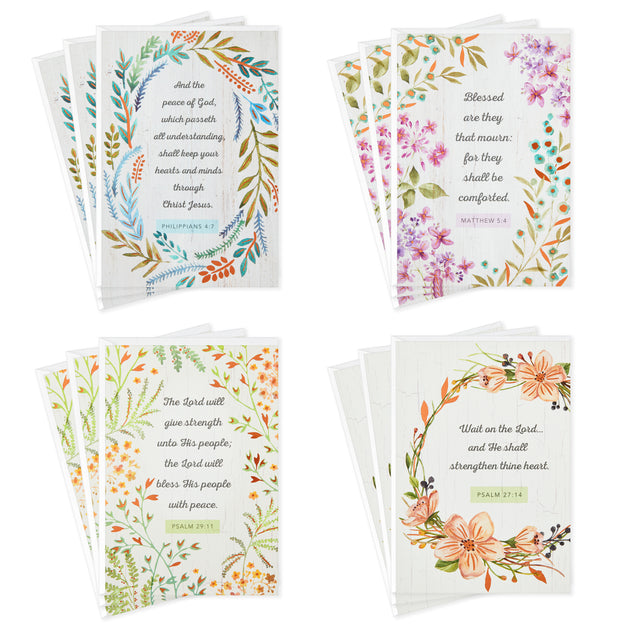 DaySpring Assorted Religious Sympathy Cards, Floral Wreaths (12 Cards with Envelopes)