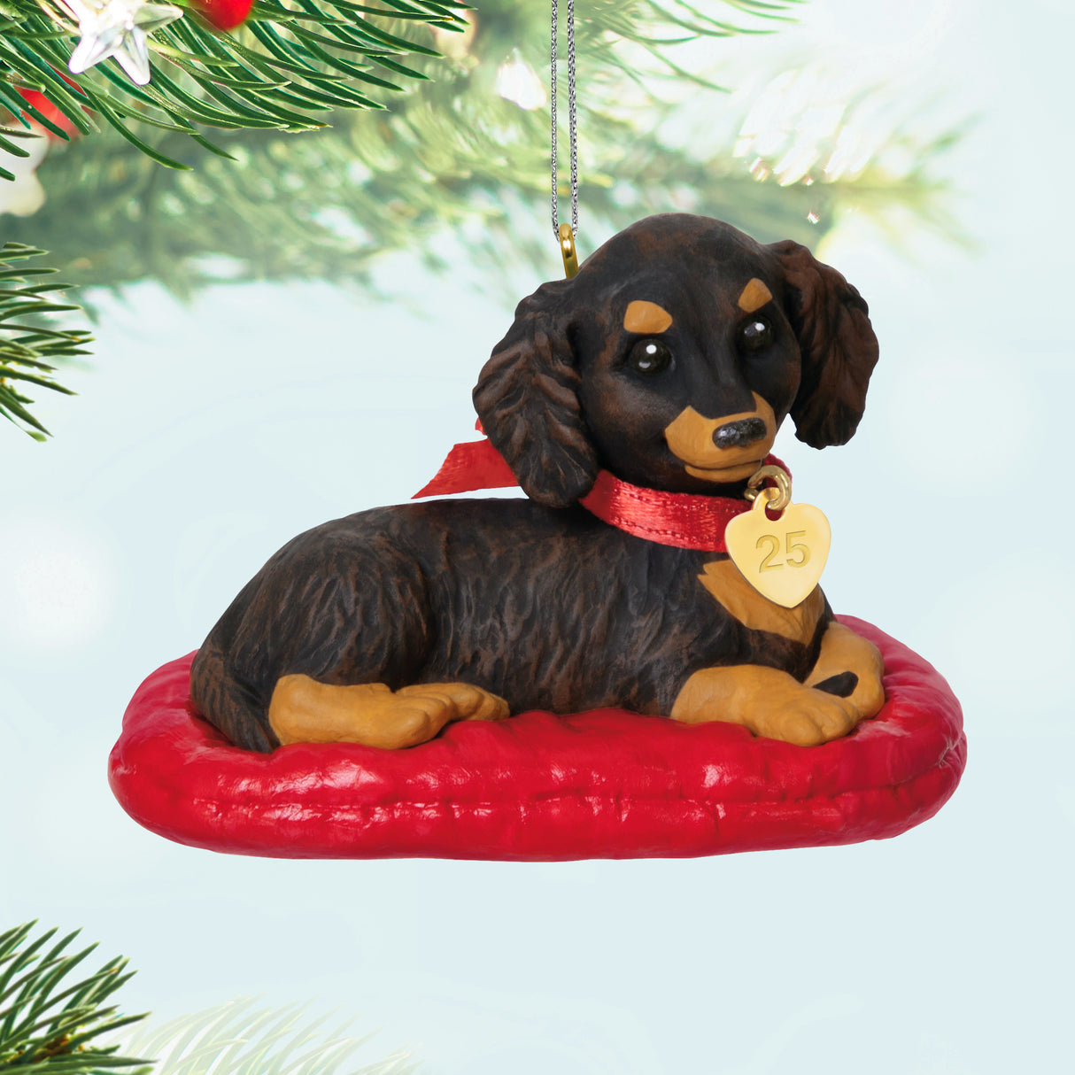 Hallmark Keepsake Christmas Ornament (Puppy Love Long-Haired Dachshund 2025)