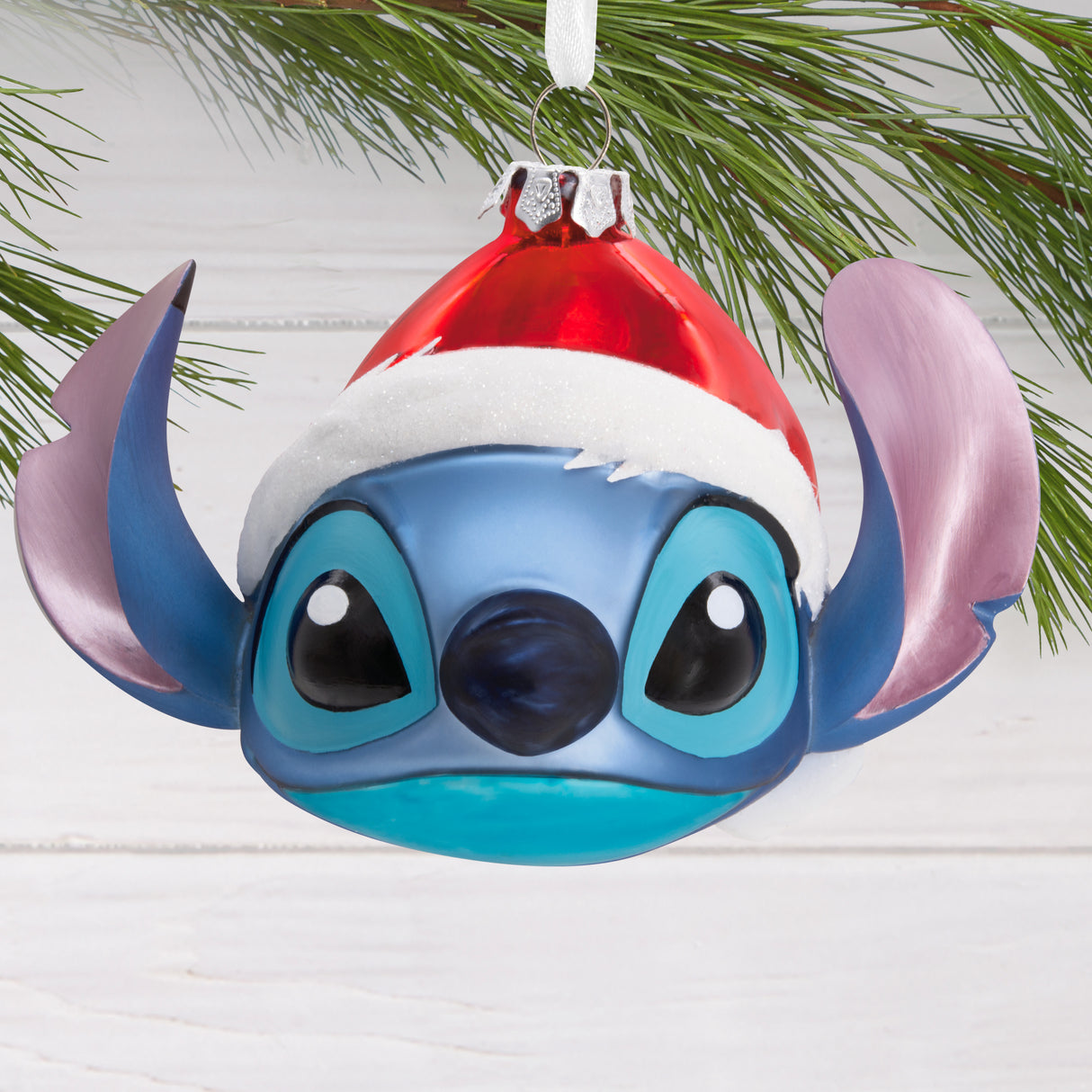Disney Lilo & Stitch in Santa Hat Christmas Ornament, Blown Glass