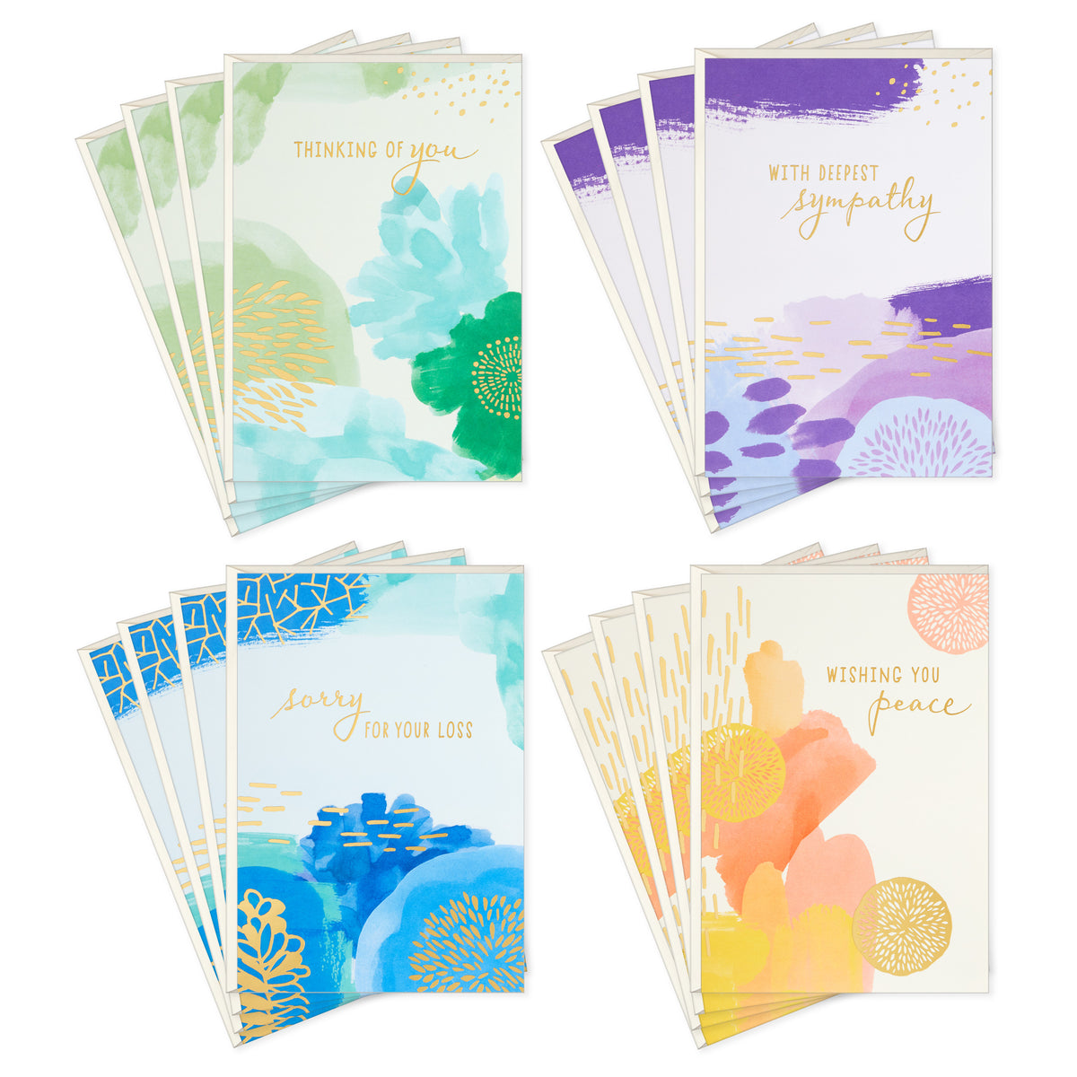 Hallmark Sympathy Cards Assortment, Abstract Watercolor (16 Assorted T