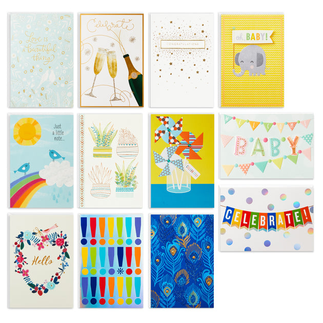Hallmark All Occasion Cards Assortment—Birthday, Congratulations, Blank Cards (12 Cards with Envelopes, Refill Pack for Hallmark Card Organizer Box)