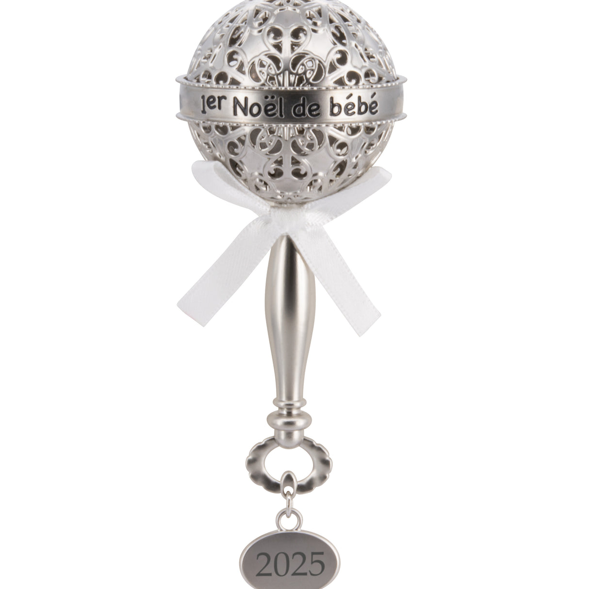 Hallmark Christmas Ornament (1er Noël de Bébé Silver Baby Rattle 2025, Metal)