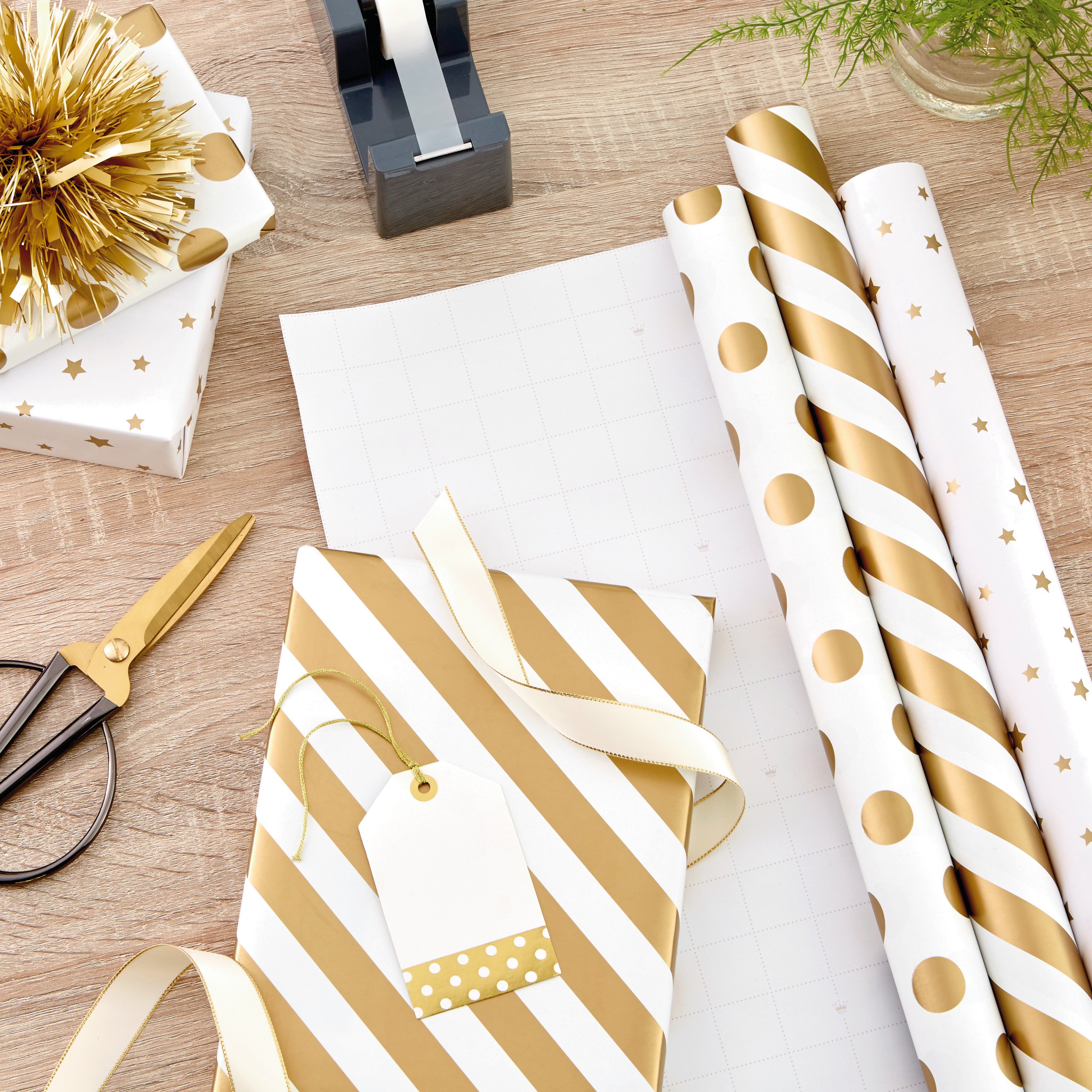 Hallmark All Occasion Wrapping Paper Bundle with Cut Lines on Reverse - White and Gold (3-Pack: 105 sq. ft. ttl.) for Birthdays, Weddings, Valentine's Day, Graduations, Engagements, Bridal Showers and More