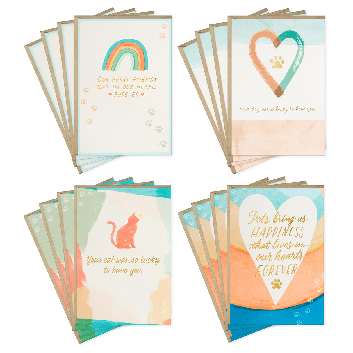 Pet Sympathy Cards Assortment, Hearts and Rainbows (16 Cards and Envelopes)