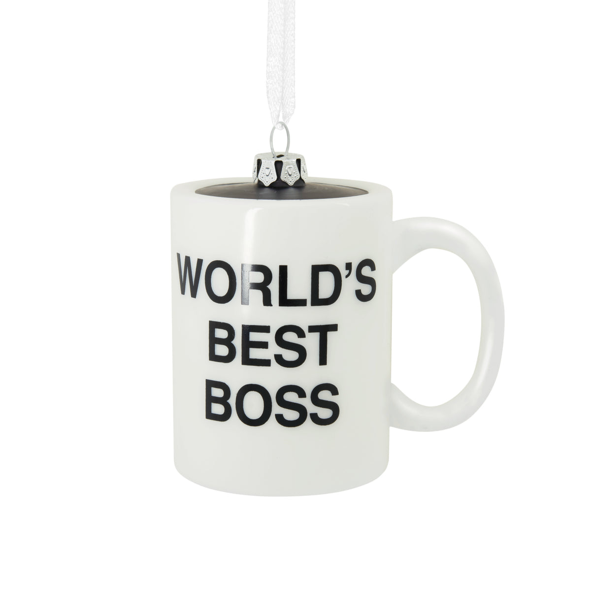 The Office World's Best Boss Coffee Mug Christmas Ornament, Blown Glas