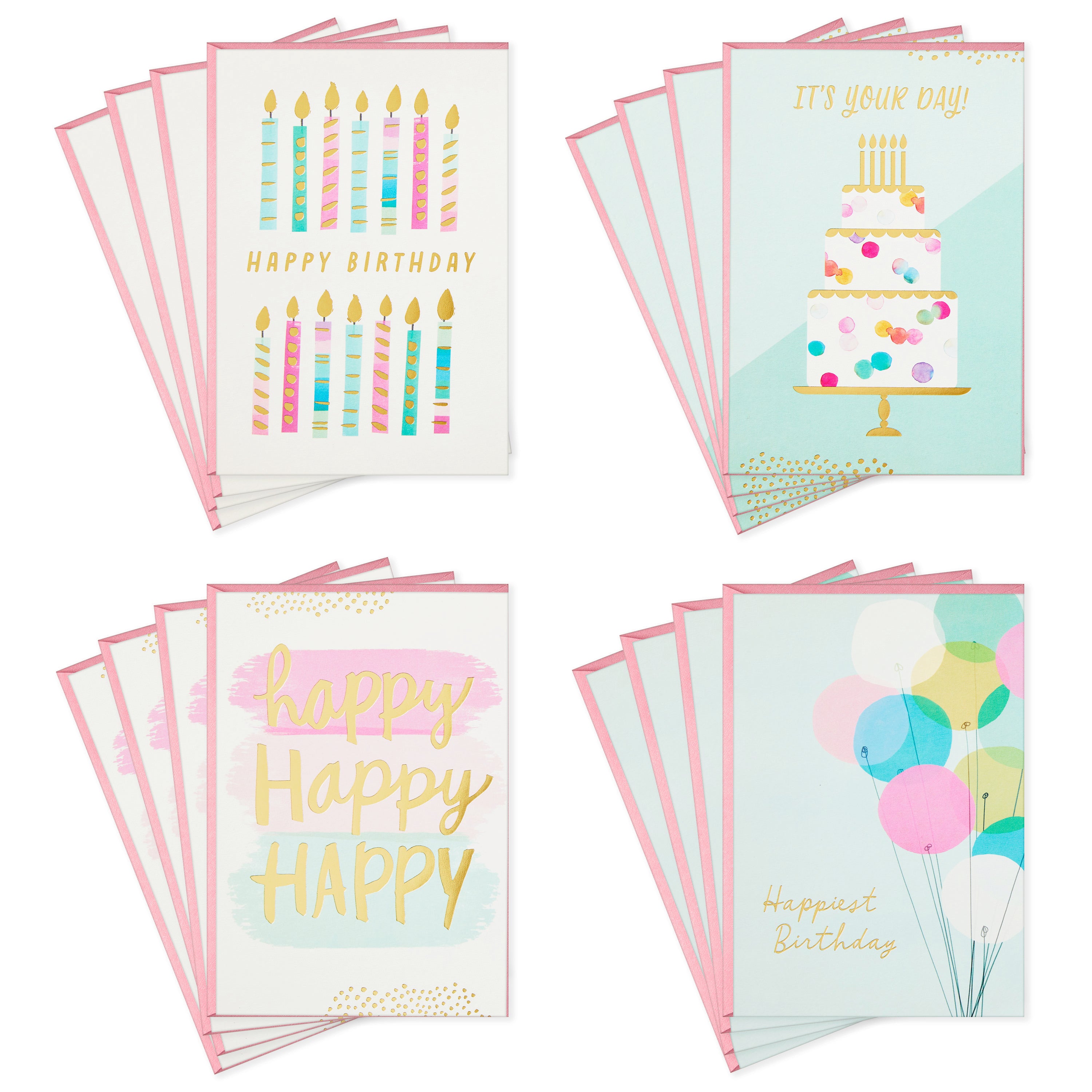 Birthday Cards Assortment, 16 Cards with Envelopes (Cake, Candles, Balloons)