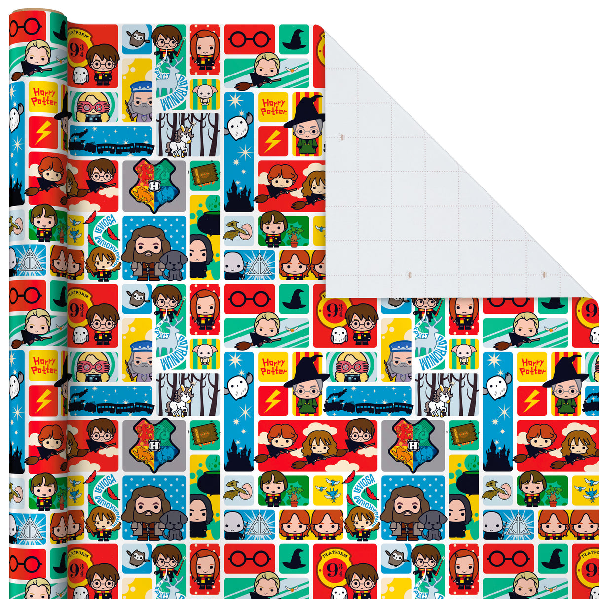 Hallmark Harry Potter Wrapping Paper with Cut Lines on Reverse (3-Pack: 60 sq. ft. ttl; Marauder's Map, Hogwarts Crest) for Birthdays, Graduations, Christmas, Valentine's Day