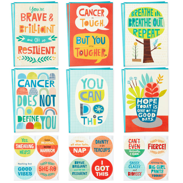 Hallmark Encouragement Cards Assortment for Cancer, Illness, Tough Times (12 Cards and Envelopes, 12 Stickers)