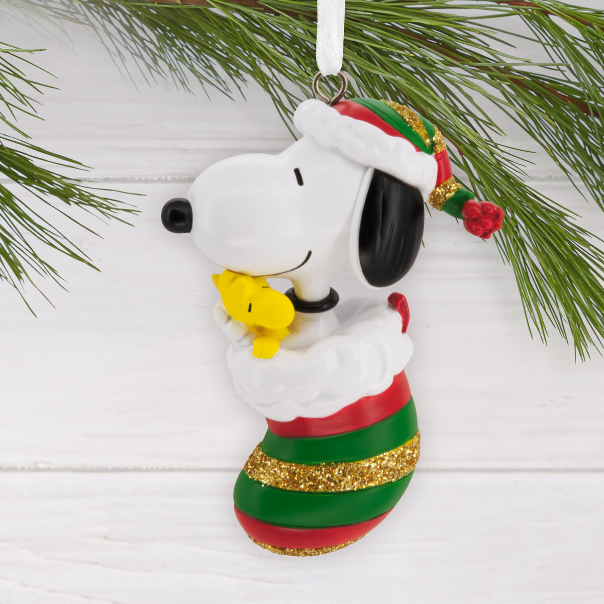 Hallmark Christmas Ornament (Peanuts Snoopy and Woodstock in Stocking)