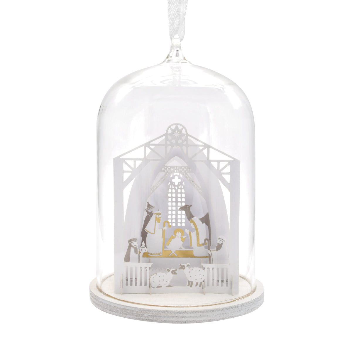 Nativity in Glass Cloche Christmas Ornament