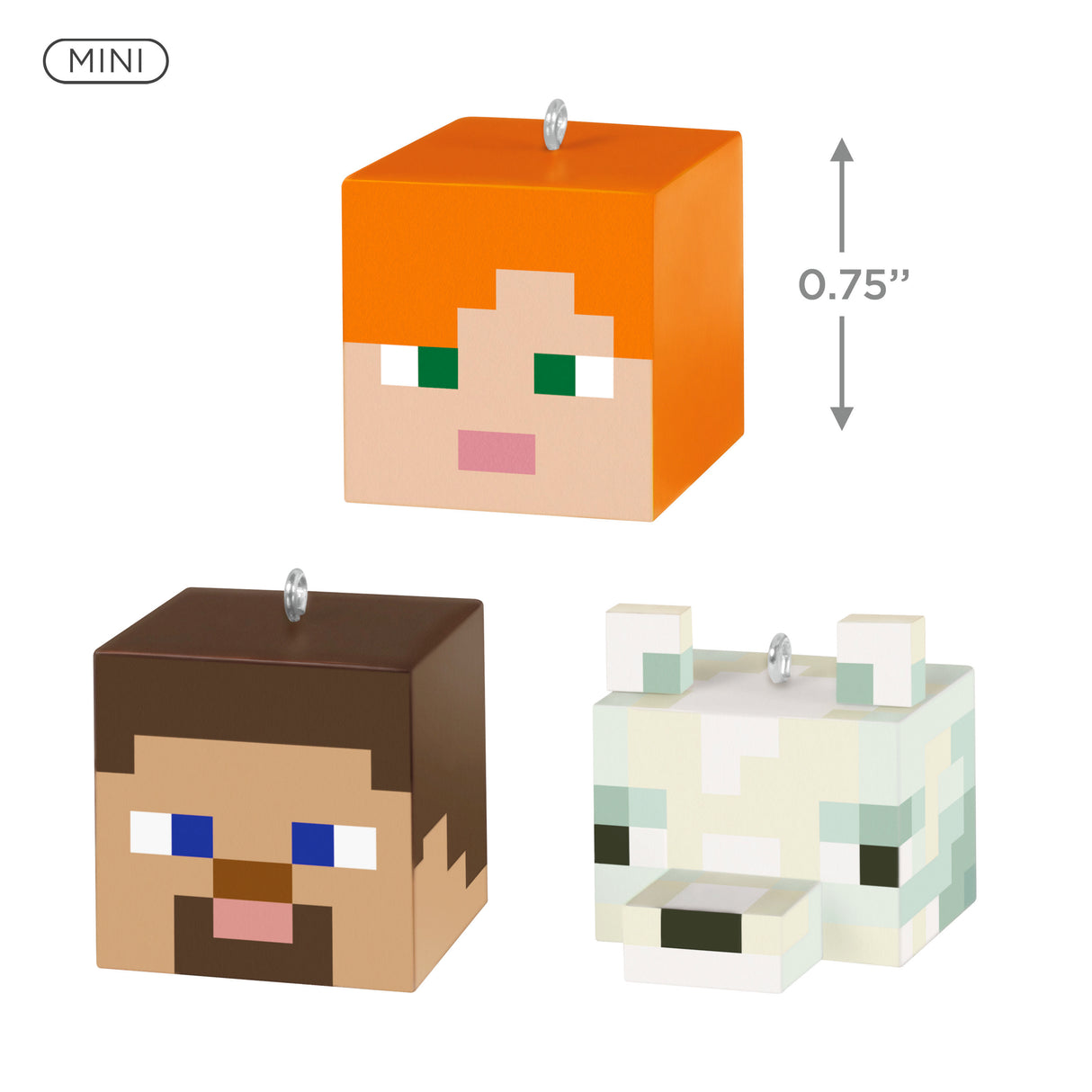 Hallmark Keepsake Mini Christmas Ornaments (Minecraft Alex, Steve and Arctic Fox), Set of 3