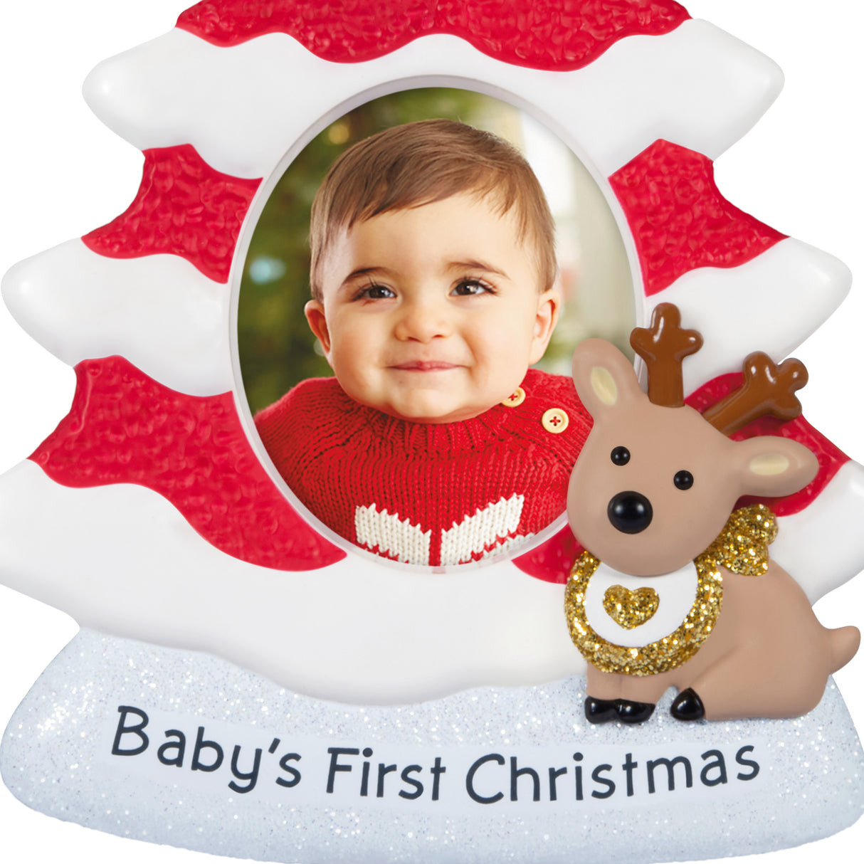 Hallmark Keepsake Christmas Ornament (Baby's First Christmas Red and White Tree 2025 Photo Frame)