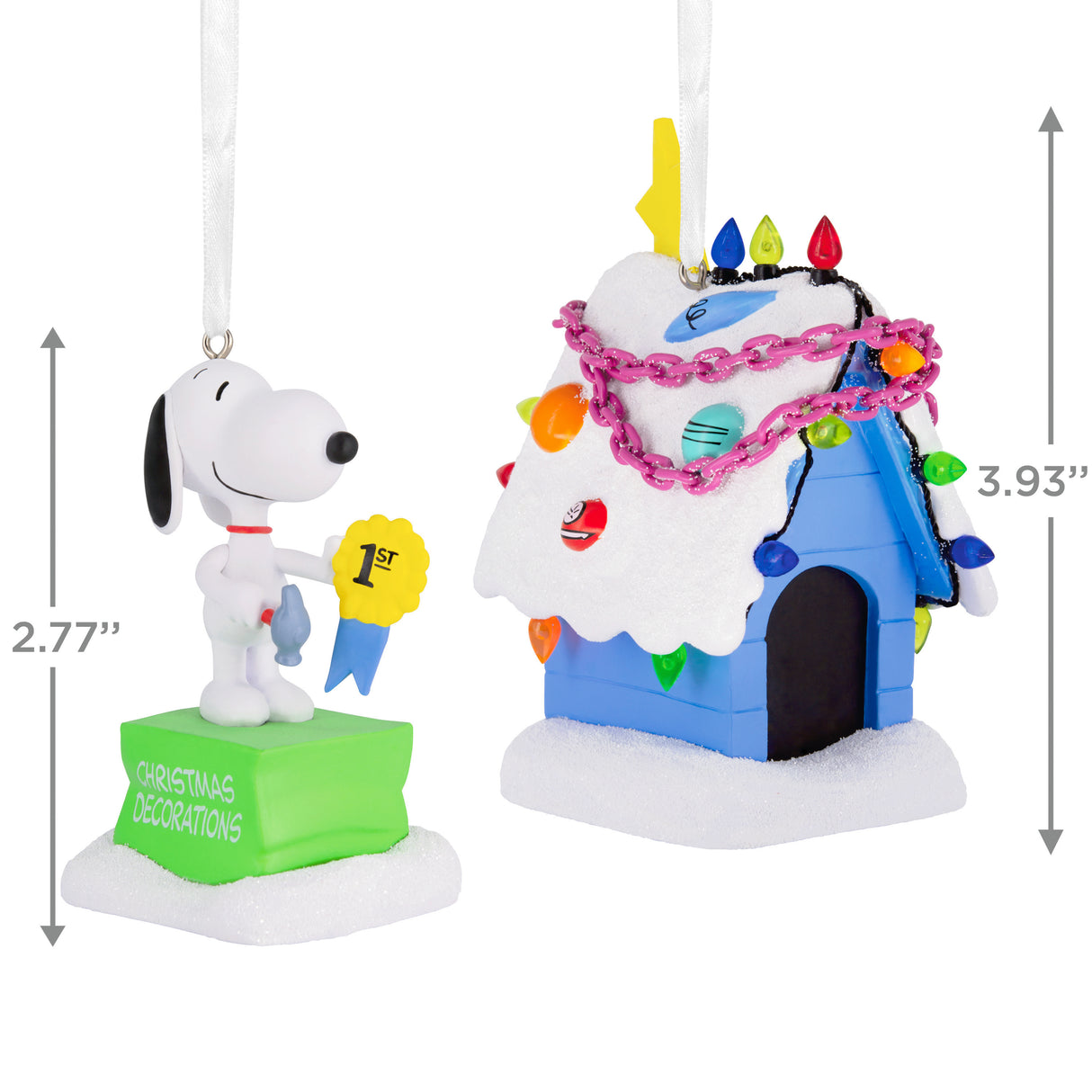 Peanuts Snoopy and Holiday Doghouse Christmas Ornaments, Set of 2