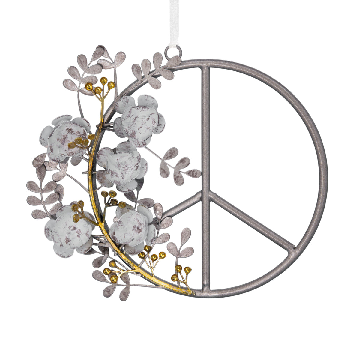 Signature Peace Sign with Flowers Christmas Ornament