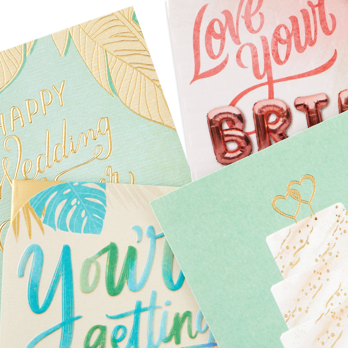 Hallmark Wedding Events Card Assortment, 4 Cards with Envelopes (Engagement Congratulations, Bachelorette, Bridal Shower, Wedding)