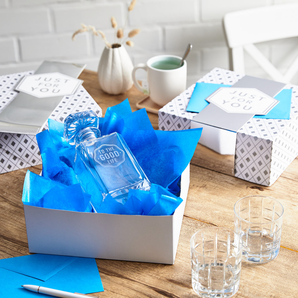 Hallmark 10" Large Gift Boxes with Wrap Bands (2-Pack: Silver and White, "Just For You") for Weddings, Graduations, Christmas, Valentine's Day, Birthdays