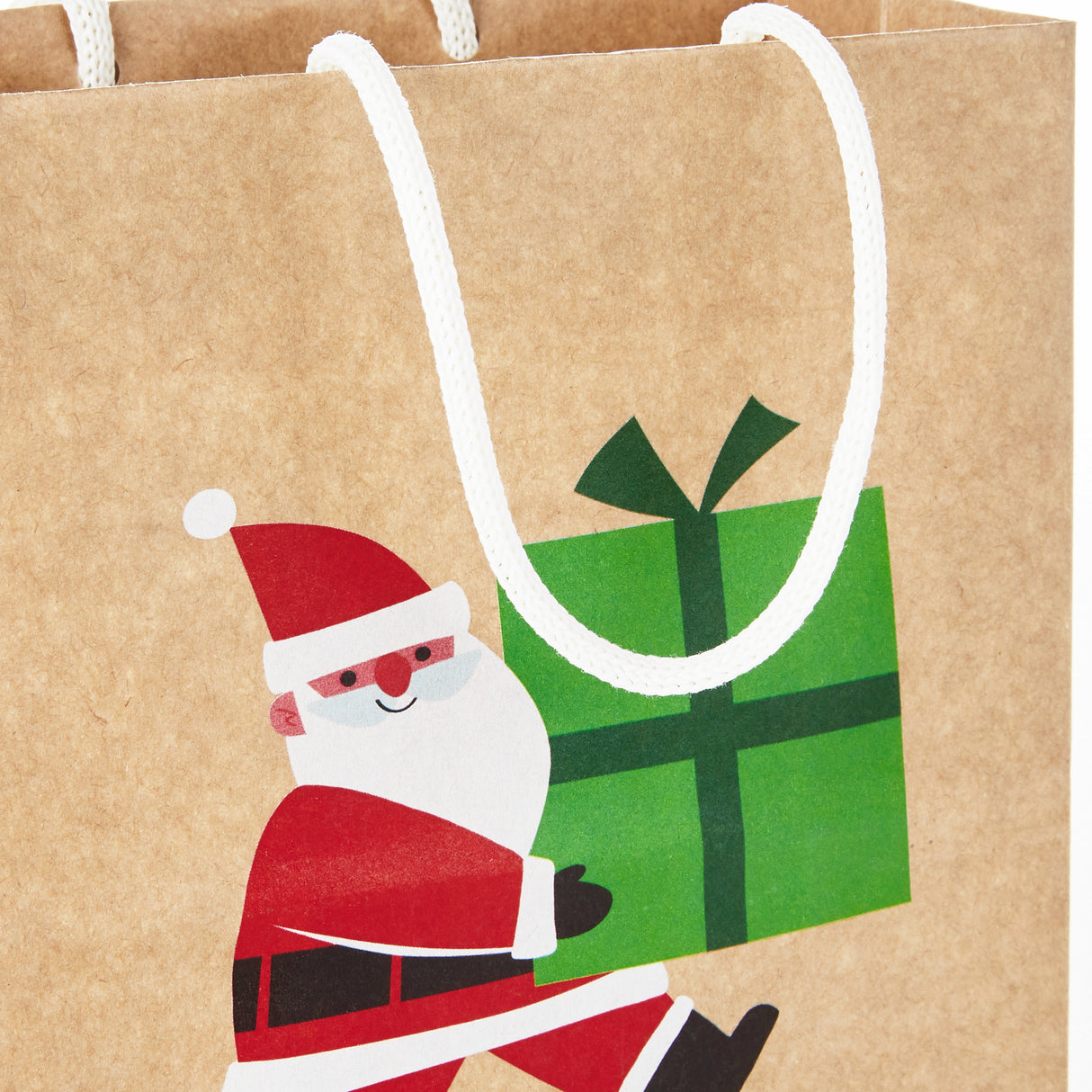 Sustainable Christmas Gift Bags for Kids (8 Bags: 3 Small 6", 3 Medium 9", 2 Large 13") Recyclable Kraft with Santa, Lights and Tree