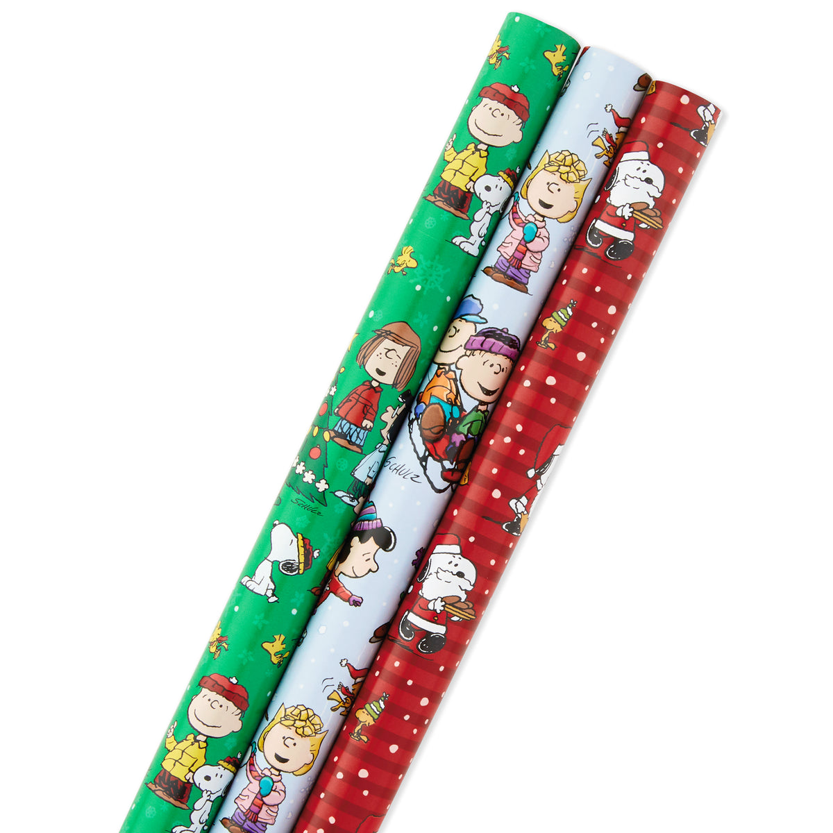 Christmas Peanuts Wrapping Paper with Cut Lines on Reverse (Pack of 3,