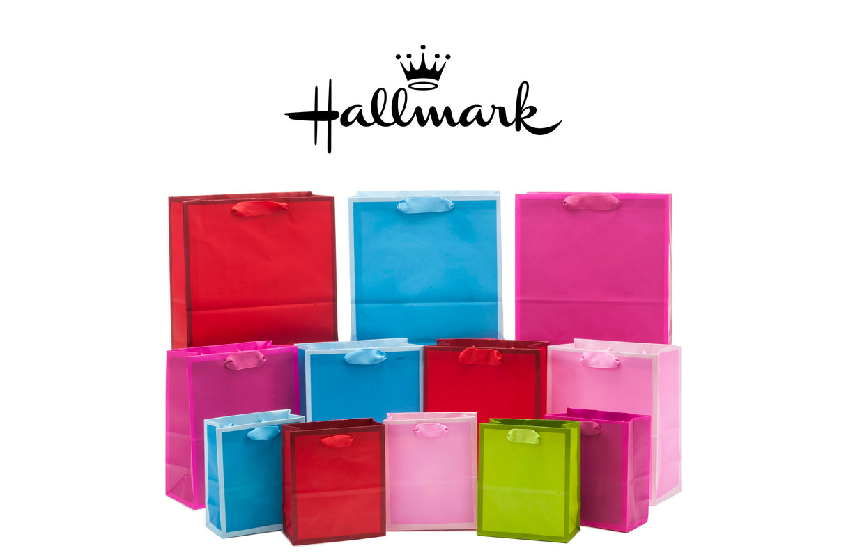 13" Large Solid Color Gift Bags - Pack of 3 (Red, Blue, Hot Pink) for Birthdays, Baby Showers, Holidays and More