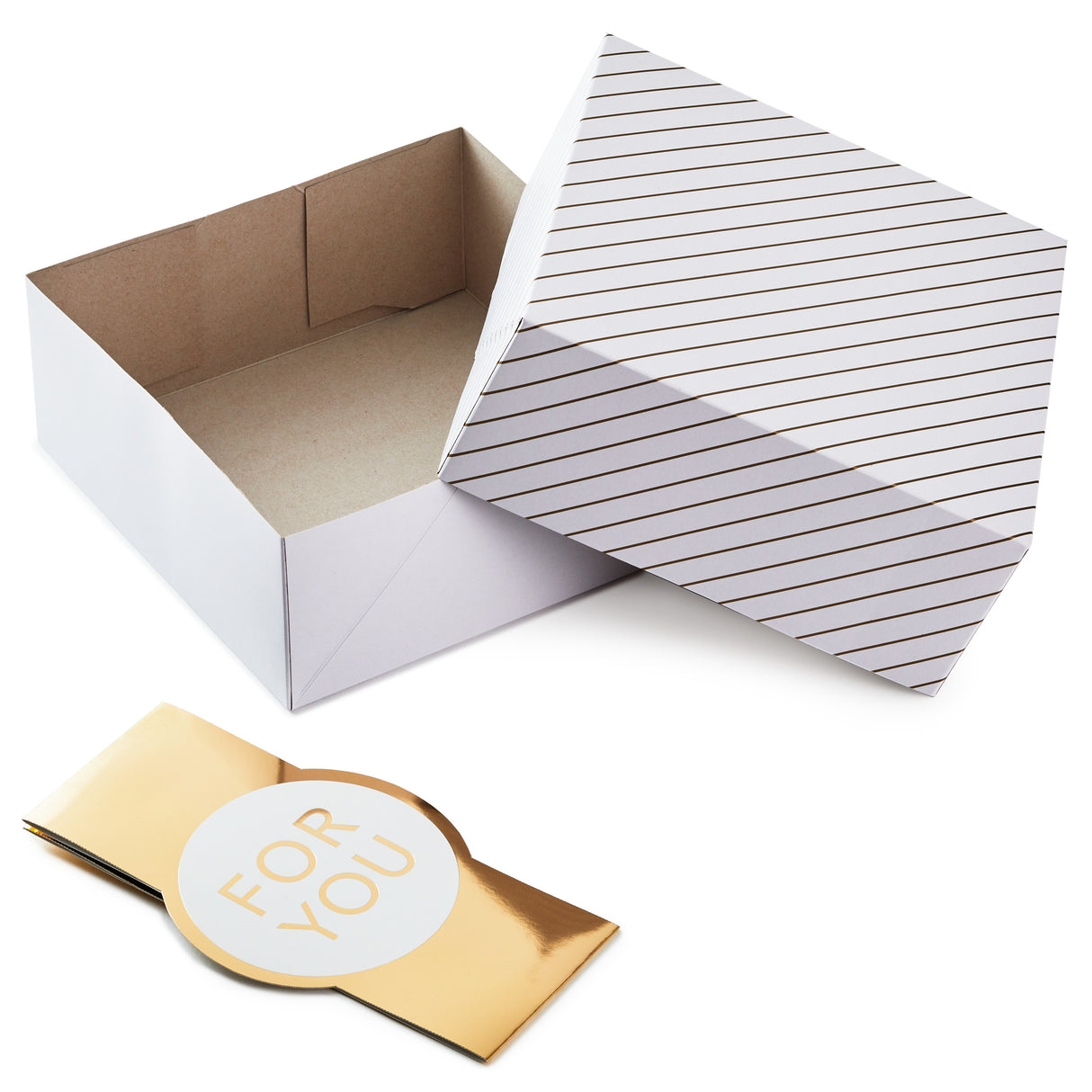 Hallmark 10" Large Gift Boxes with Wrap Bands (2-Pack: White and Gold, "For You") for Weddings, Graduations, Valentine's Day, Christmas, Hanukkah, Birthdays