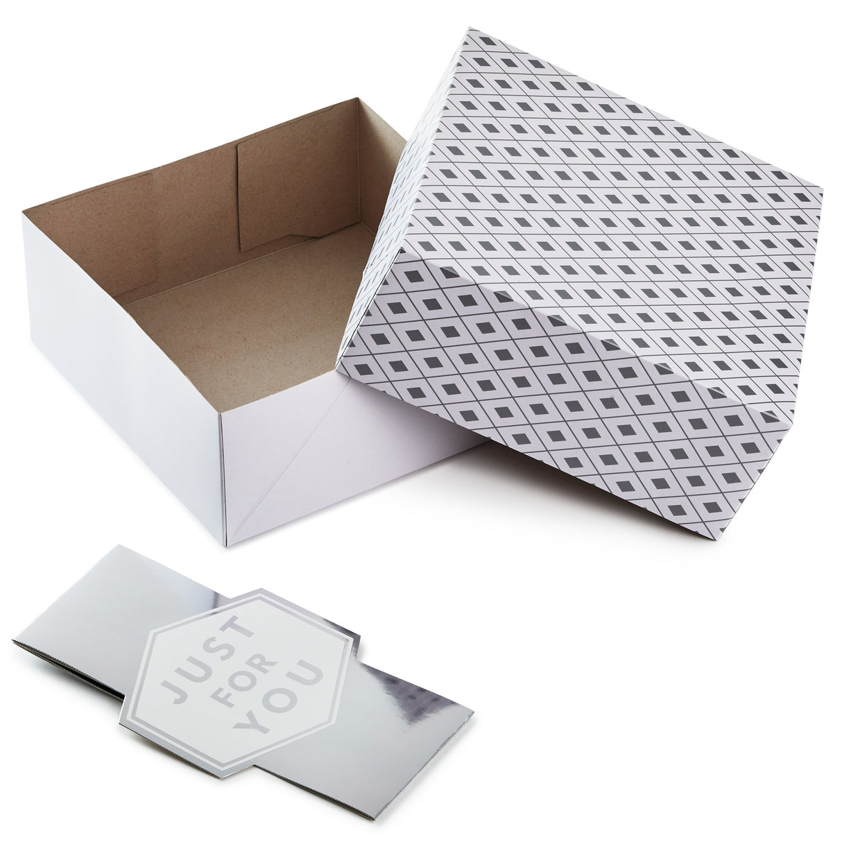 Hallmark 10" Large Gift Boxes with Wrap Bands (2-Pack: Silver and White, "Just For You") for Weddings, Graduations, Christmas, Valentine's Day, Birthdays