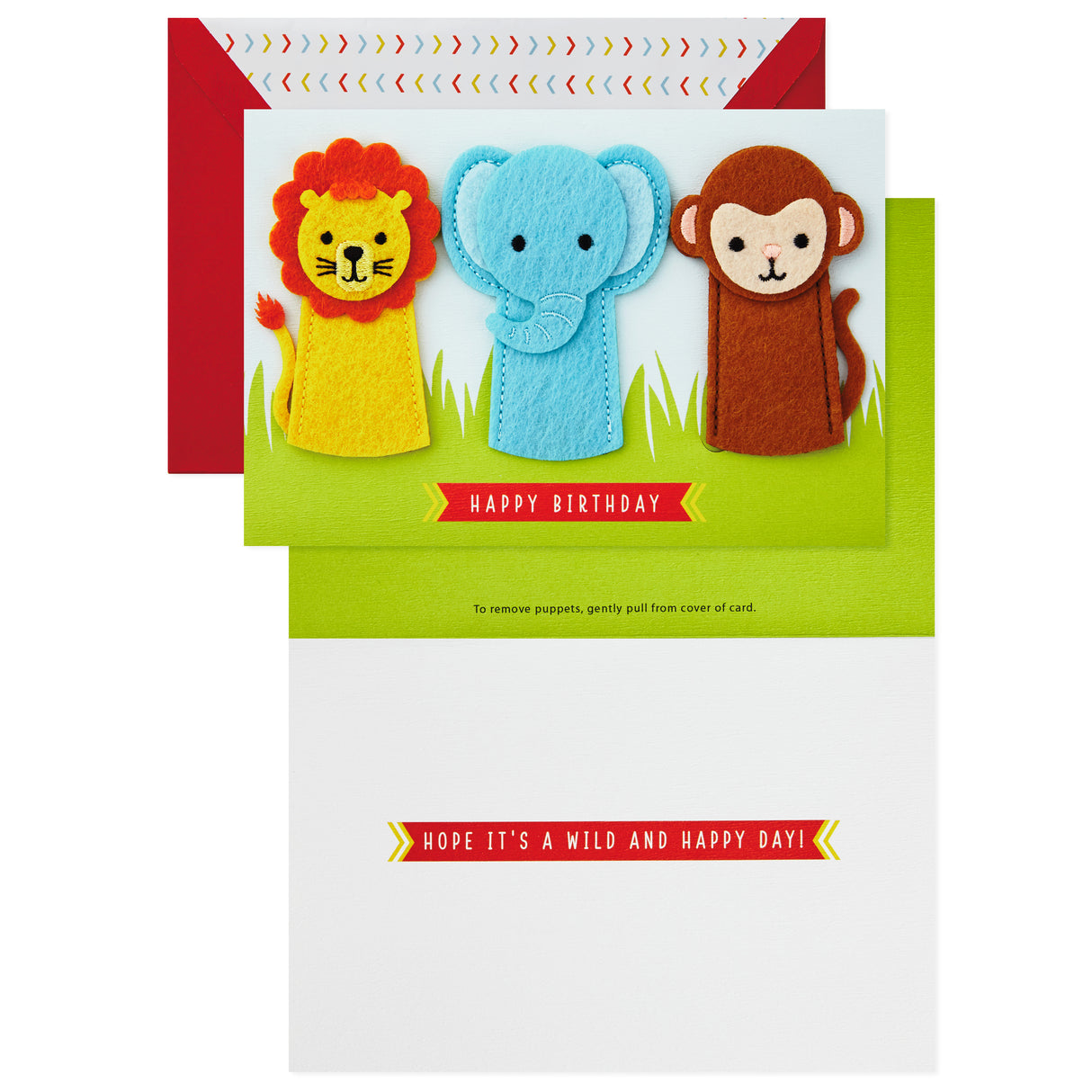 Signature Birthday Card with Removable Finger Puppets for Kids (Jungle Animals)