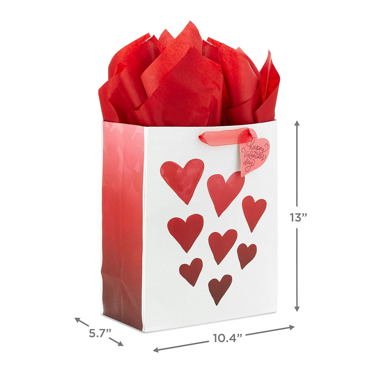 Hallmark 13" Large Valentine's Day Gift Bag with Tissue Paper (White with Red Watercolor Hearts) for Wife, Girlfriend, Sister, Mom, Daughter, Best Friend