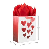 Hallmark 13" Large Valentine's Day Gift Bag with Tissue Paper (White with Red Watercolor Hearts) for Wife, Girlfriend, Sister, Mom, Daughter, Best Friend