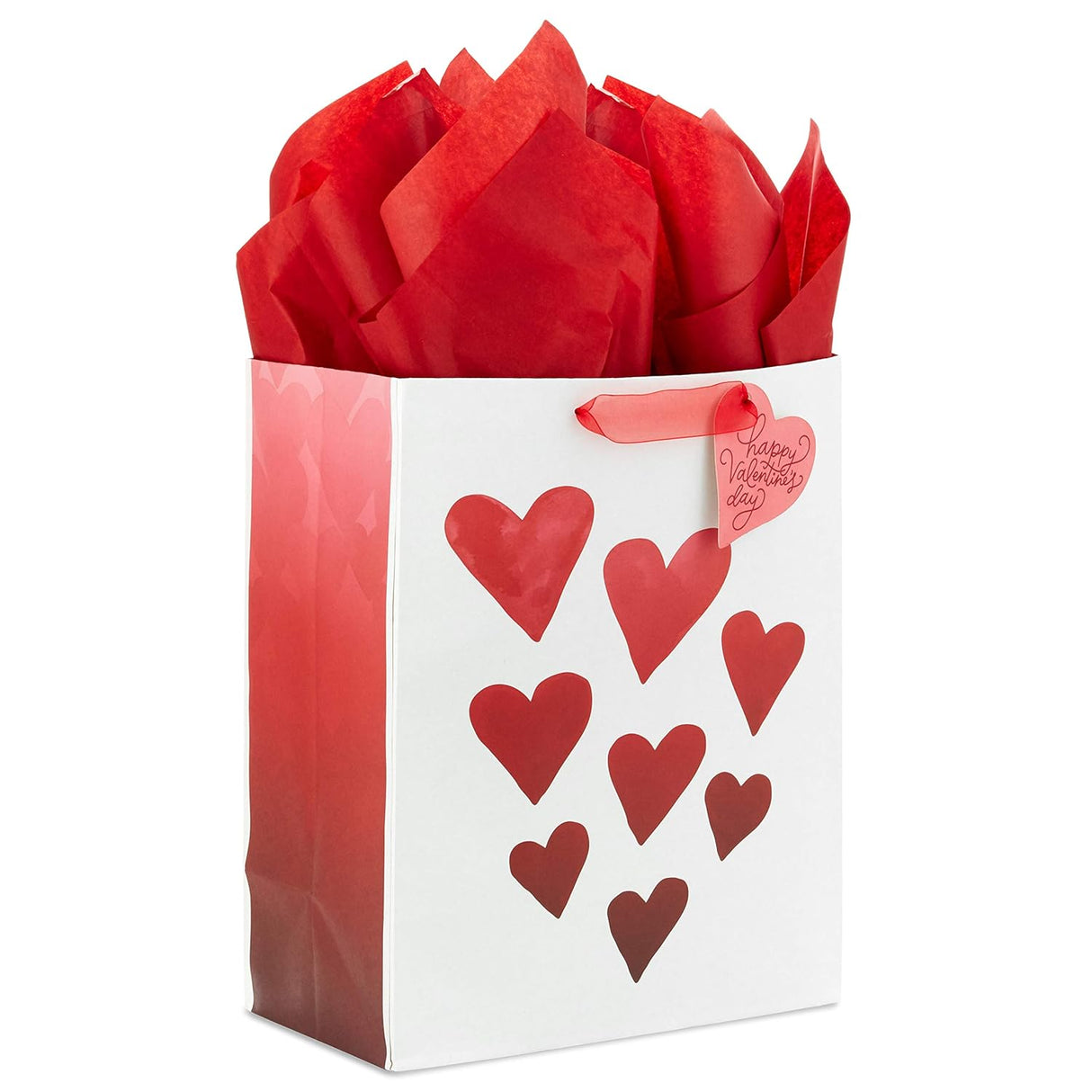 Hallmark 13" Large Valentine's Day Gift Bag with Tissue Paper (White with Red Watercolor Hearts) for Wife, Girlfriend, Sister, Mom, Daughter, Best Friend