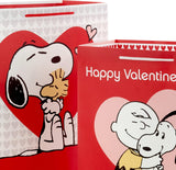 Hallmark Peanuts Valentine's Day Gift Bag Bundle (2 Bags: 1 Large 13", 1 Extra Large 15") with Charlie Brown, Snoopy, Woodstock