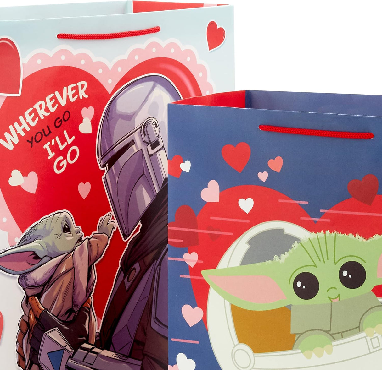 Hallmark Star Wars The Mandalorian Valentine's Day Gift Bag Set (2 Bags: 1 Large 13", 1 Extra Large 15") Grogu, Baby Yoda, for Kids, Husbands, Fans