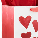 Hallmark 13" Large Valentine's Day Gift Bag with Tissue Paper (White with Red Watercolor Hearts) for Wife, Girlfriend, Sister, Mom, Daughter, Best Friend