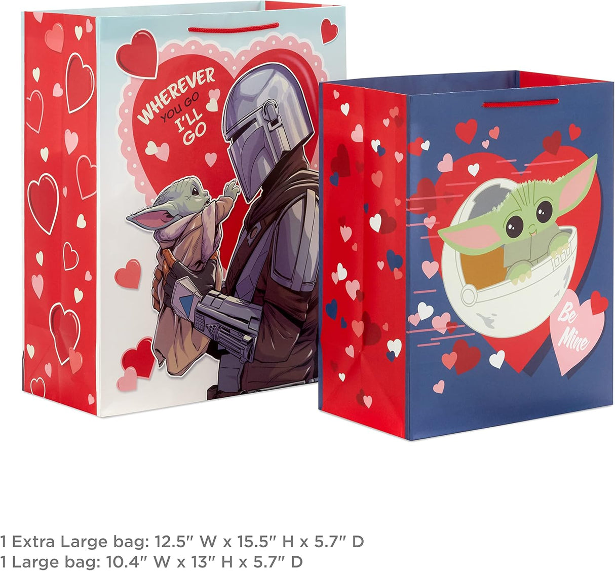 Hallmark Star Wars The Mandalorian Valentine's Day Gift Bag Set (2 Bags: 1 Large 13", 1 Extra Large 15") Grogu, Baby Yoda, for Kids, Husbands, Fans