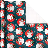 Hallmark Vintage Christmas Wrapping Paper Cut Lines on Reverse (3 Rolls: 120 sq. ft. ttl) Dancing Santas, Classic Snowman, "Merry, Jolly, Happy, Peace"