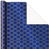 Hallmark All Occasion Wrapping Paper Bundle with Cut Lines on Reverse - Dark Blue and Gold (3-Pack: 105 sq. ft. ttl.) for Birthdays, Weddings, Valentine's Day, Graduations, Father's Day