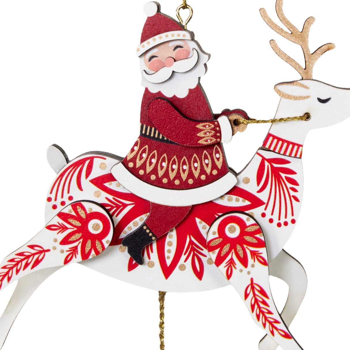 Keepsake Christmas Ornament 2024, Pull-String Reindeer With Santa, Wood, Santa Collectors Gifts