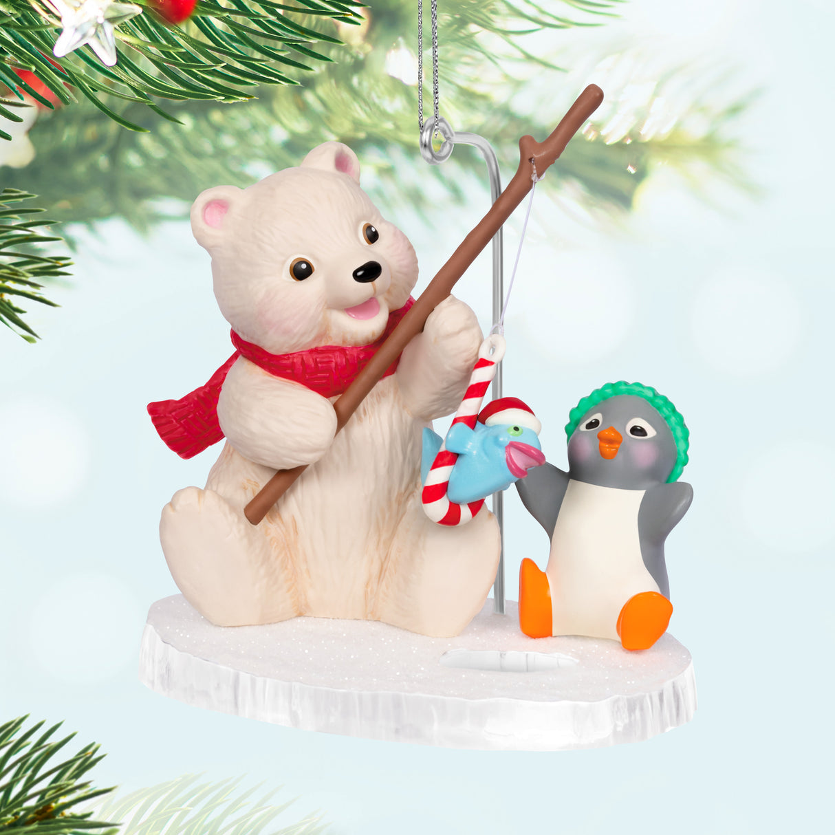 Keepsake Christmas Ornament 2024, Snowball and Tuxedo Fishing Friends, Gifts for Christmas Lovers